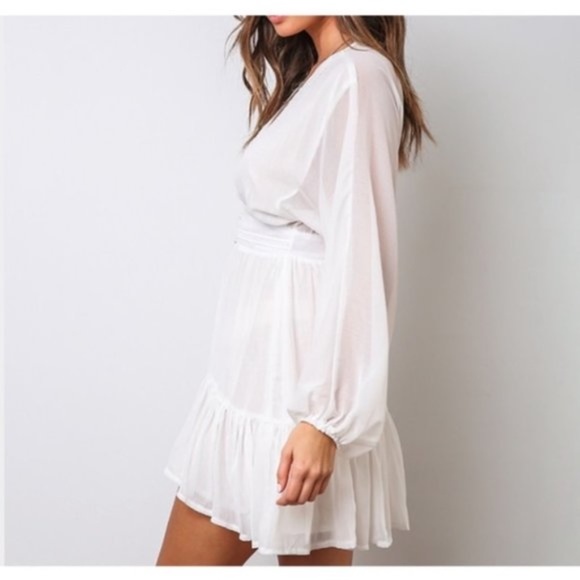 Boho V Neck Button Up Ruffle Hem Beach Dress - Picture 3 of 5